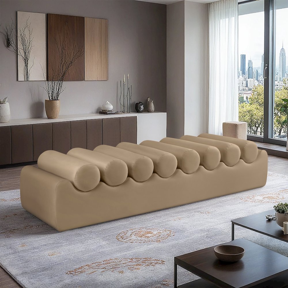 Rumble Tan Vegan Leather Bench. Picture 2