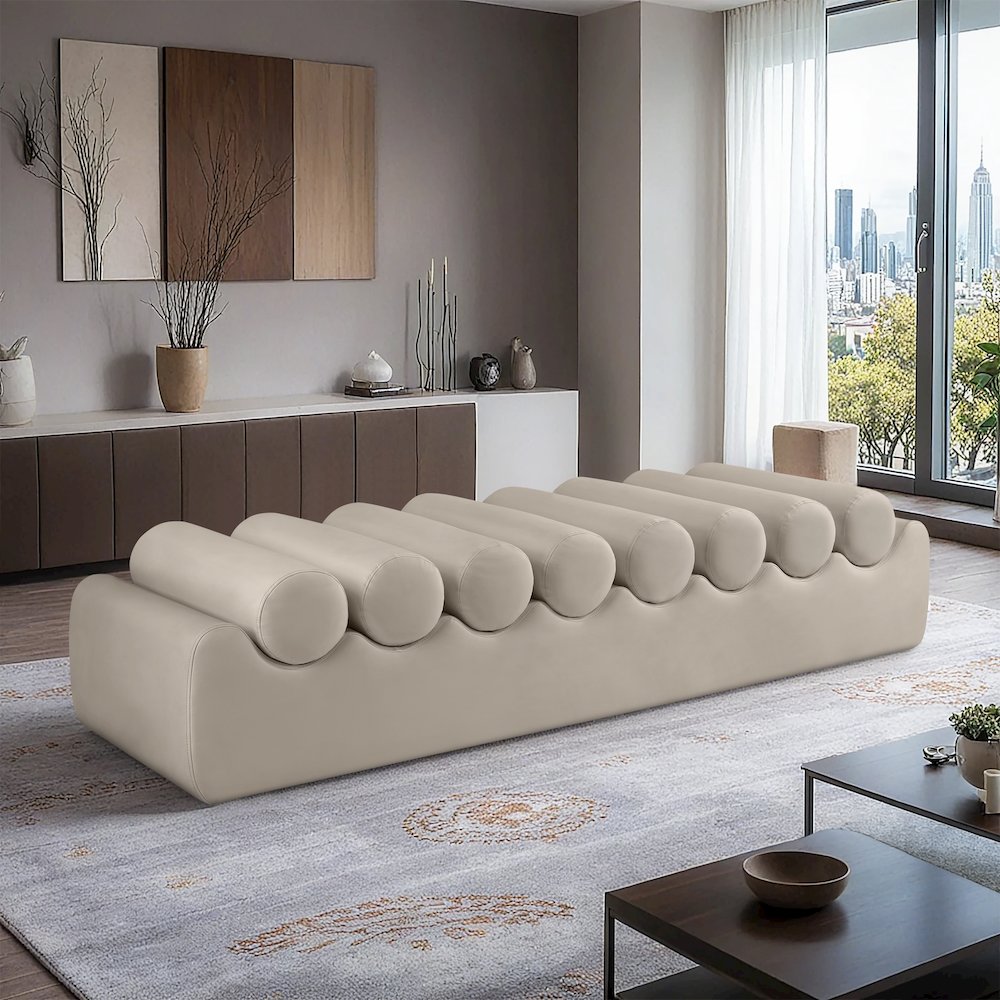 Rumble Taupe Vegan Leather Bench. Picture 2