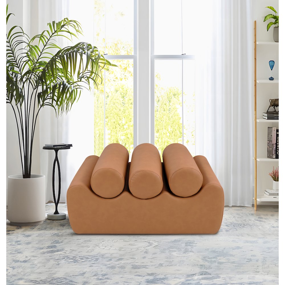 Rumble Cognac Vegan Leather Bench. Picture 2