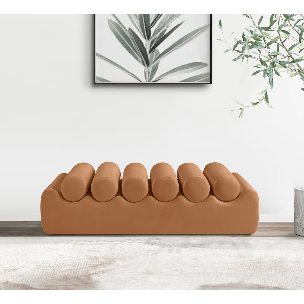 Rumble Cognac Vegan Leather Bench. Picture 2