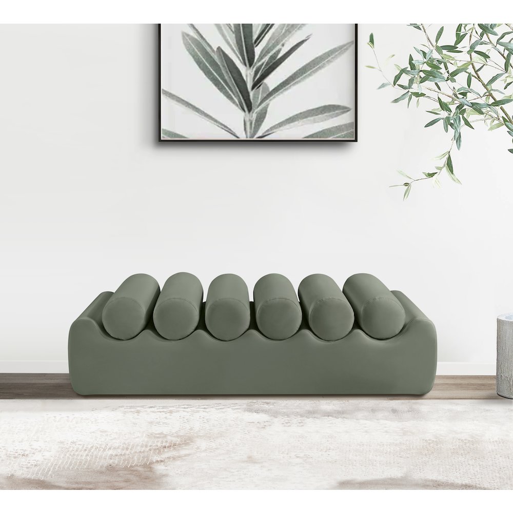 Rumble Green Vegan Leather Bench. Picture 2