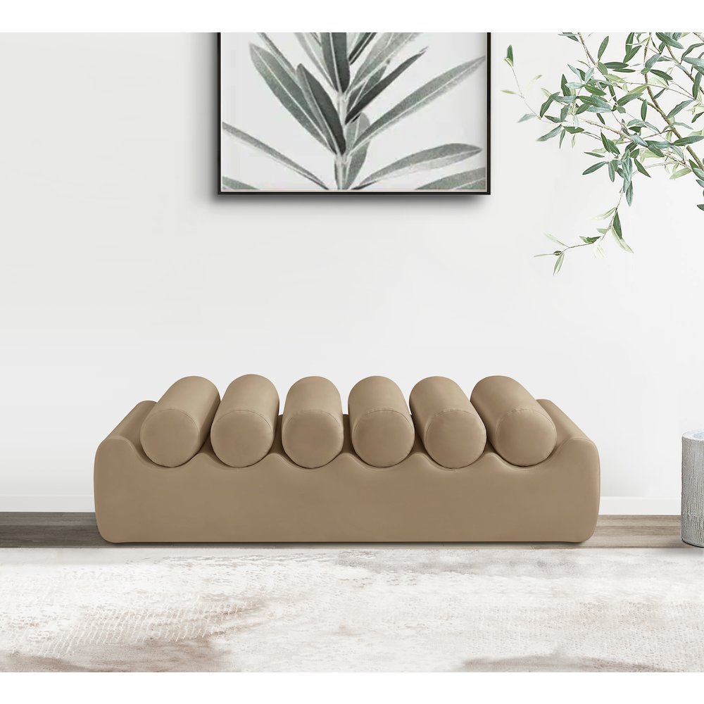 Rumble Tan Vegan Leather Bench. Picture 2