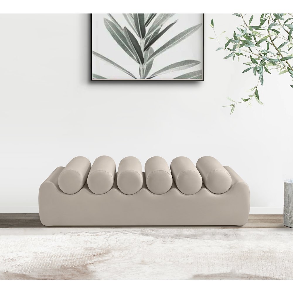 Rumble Taupe Vegan Leather Bench. Picture 2