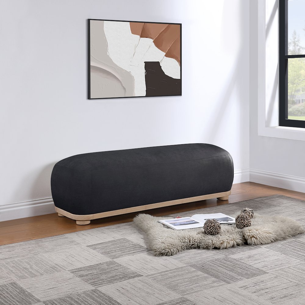 Calum Black Chenille Fabric Bench. Picture 2