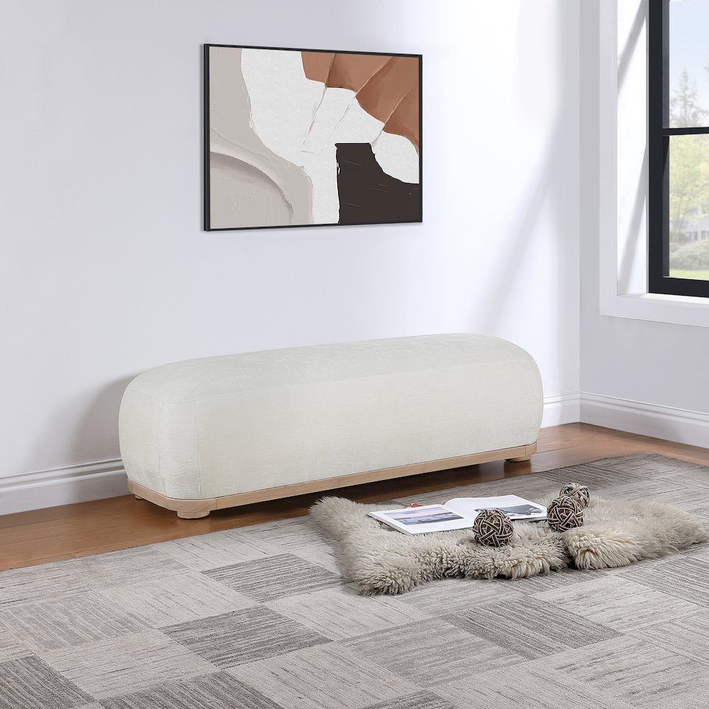 Calum Cream Chenille Fabric Bench. Picture 2