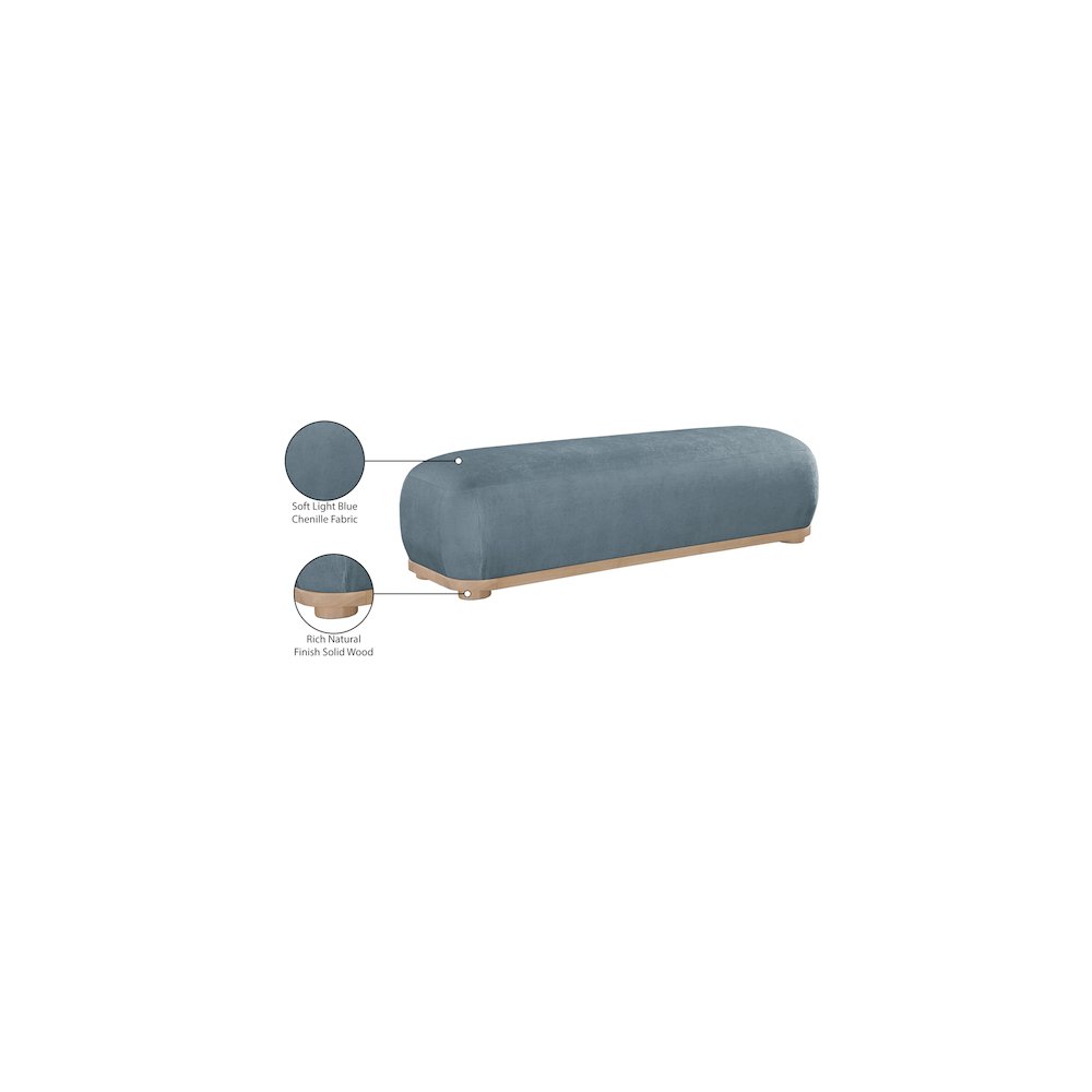 Calum Light Blue Chenille Fabric Bench. Picture 8