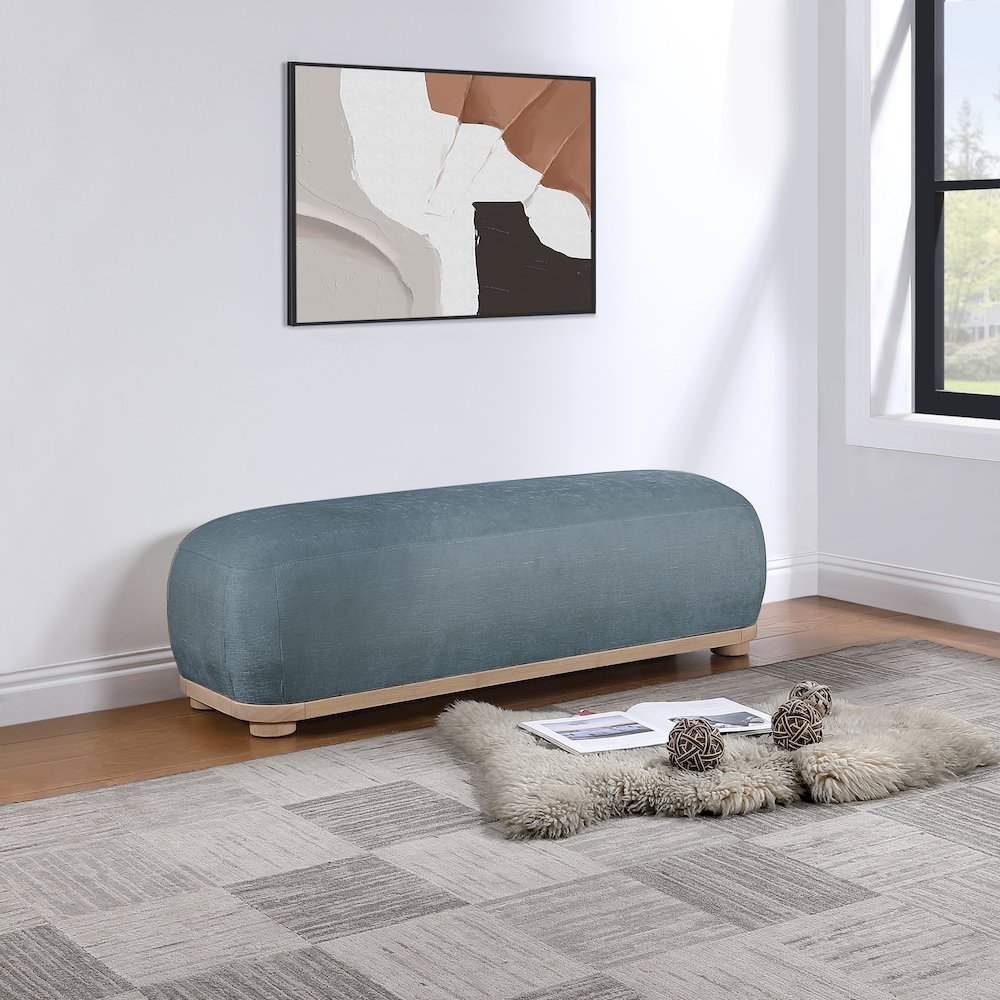 Calum Light Blue Chenille Fabric Bench. Picture 2