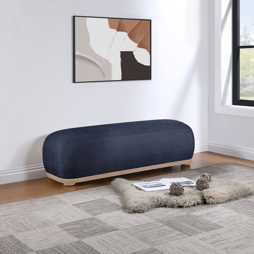 Calum Navy Chenille Fabric Bench. Picture 2