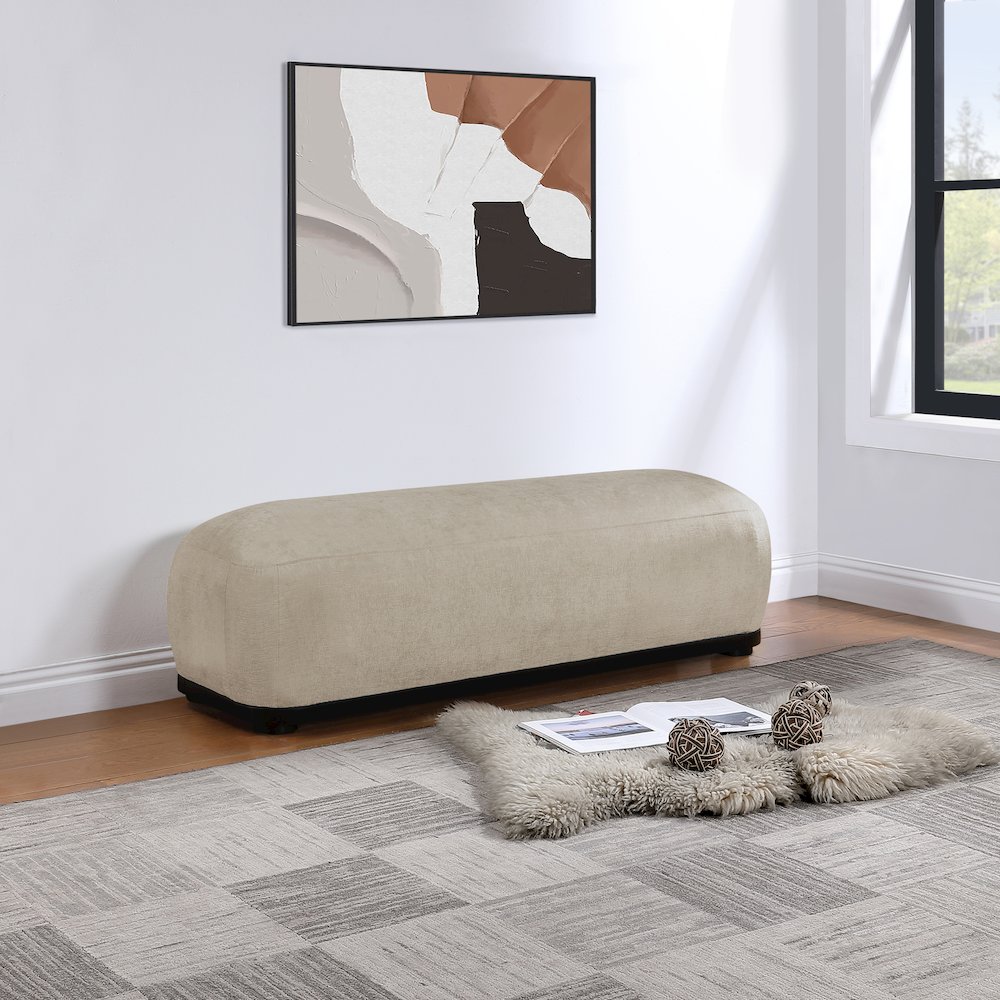 Calum Beige Chenille Fabric Bench. Picture 2