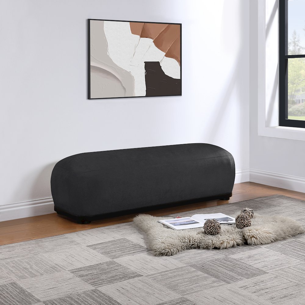 Calum Black Chenille Fabric Bench. Picture 2