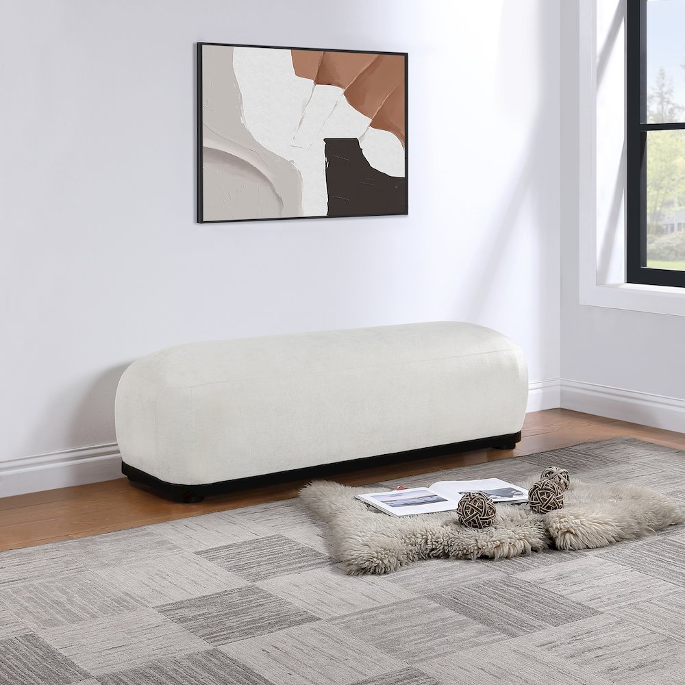 Calum Cream Chenille Fabric Bench. Picture 2