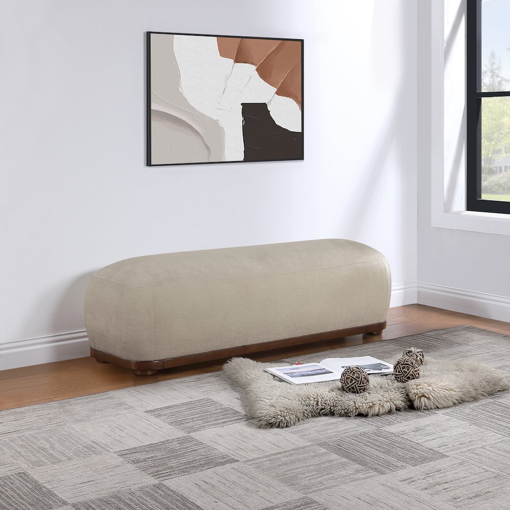 Calum Beige Chenille Fabric Bench. Picture 2