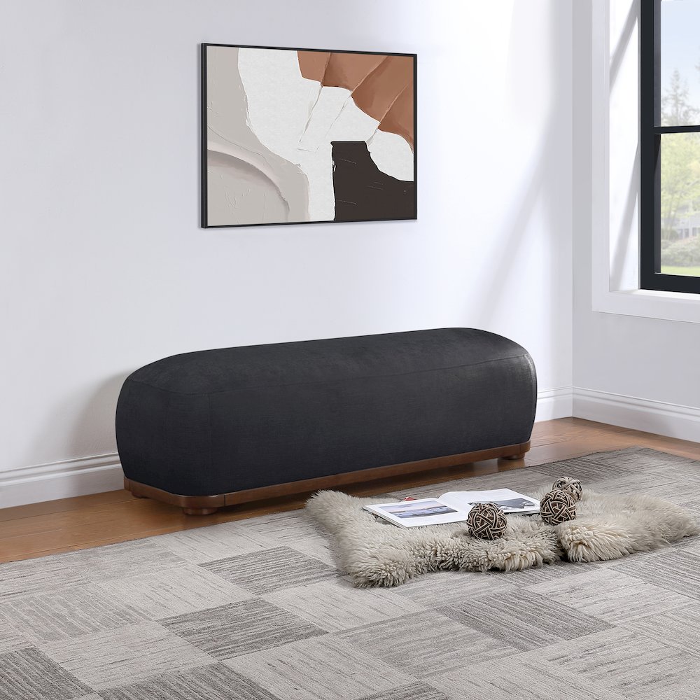 Calum Black Chenille Fabric Bench. Picture 2