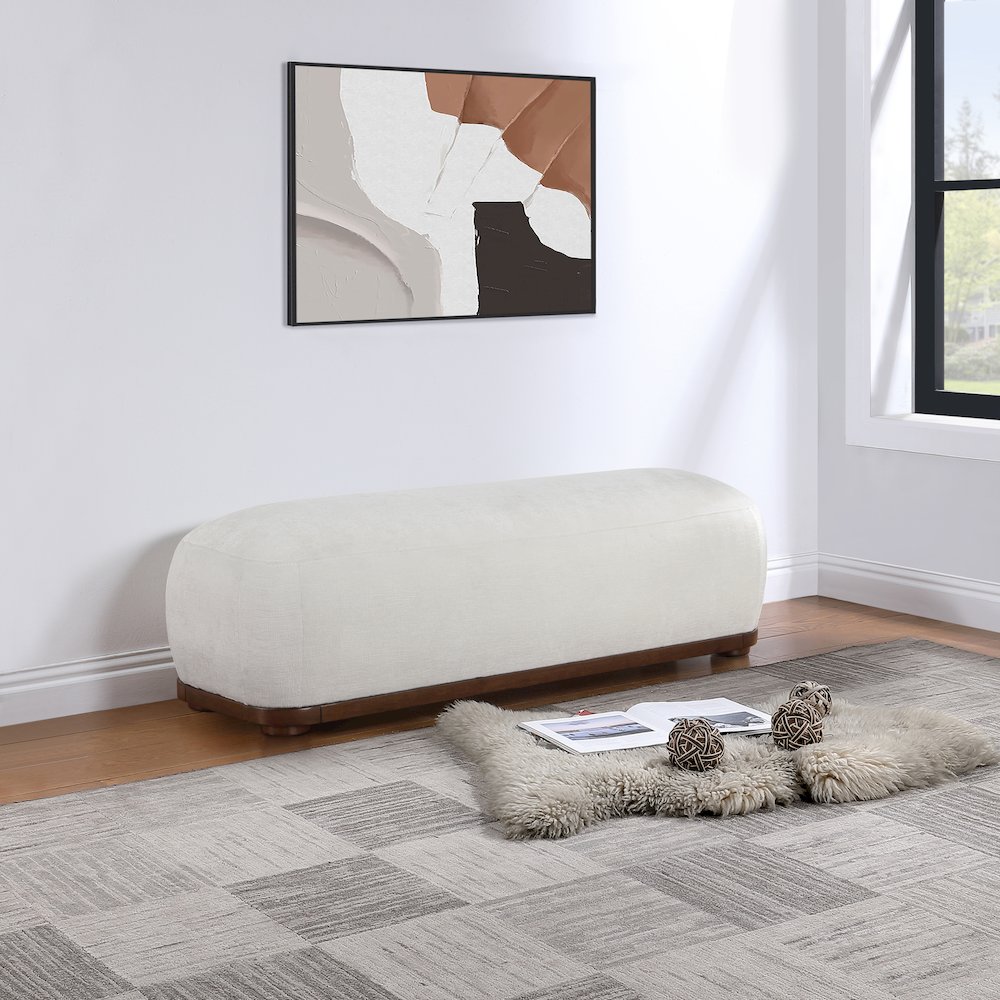 Calum Cream Chenille Fabric Bench. Picture 2