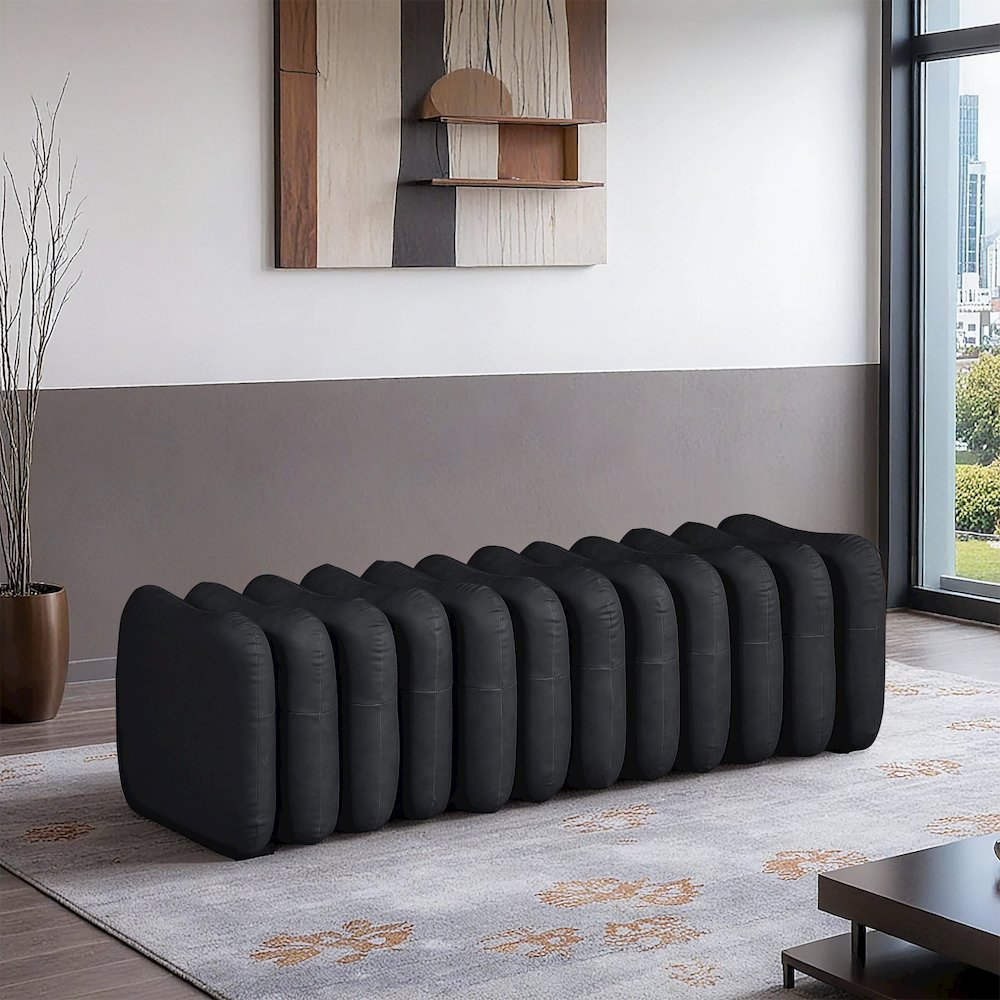 Atticus Black Vegan Leather Bench. Picture 2
