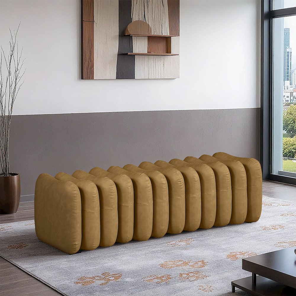 Atticus Brown Vegan Leather Bench. Picture 2