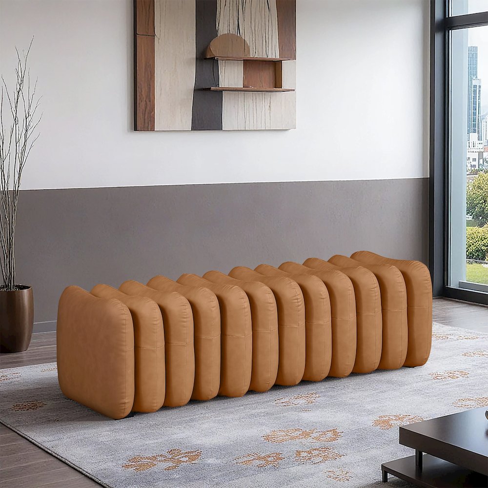 Atticus Cognac Vegan Leather Bench. Picture 2