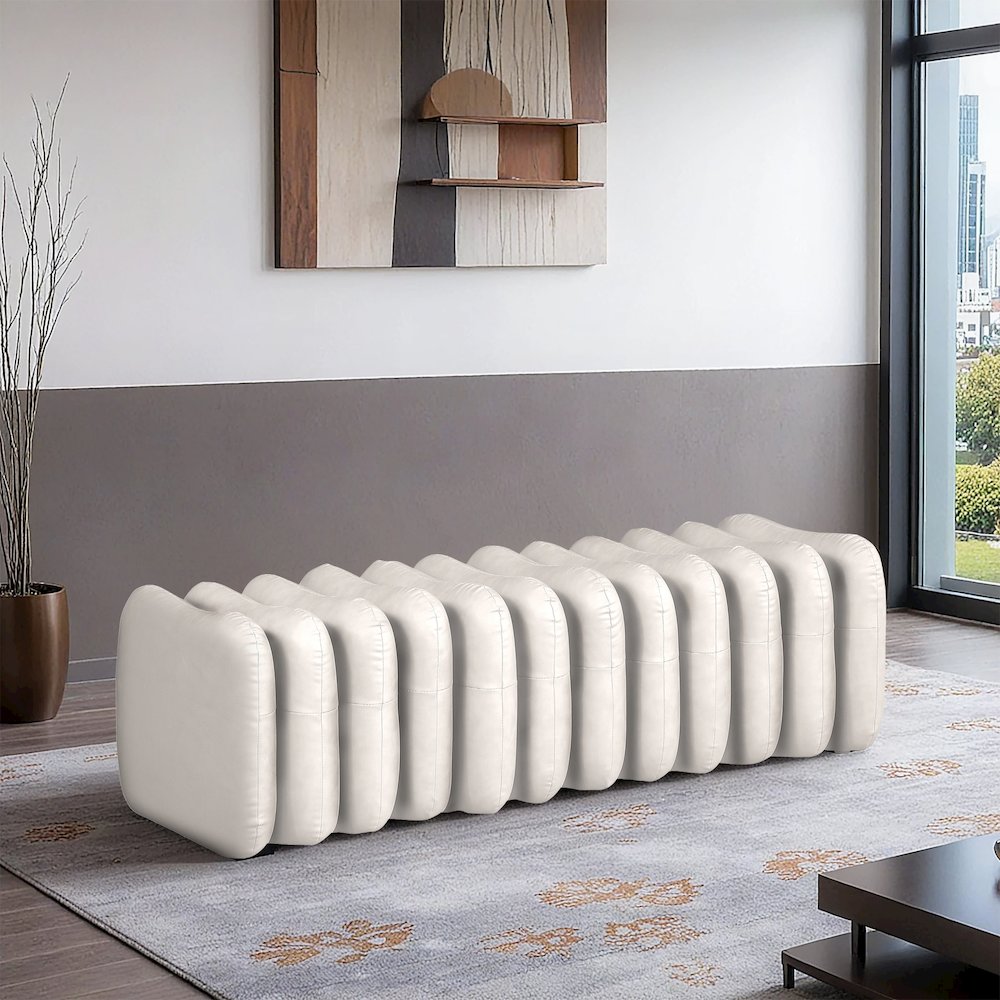 Atticus Cream Vegan Leather Bench. Picture 2