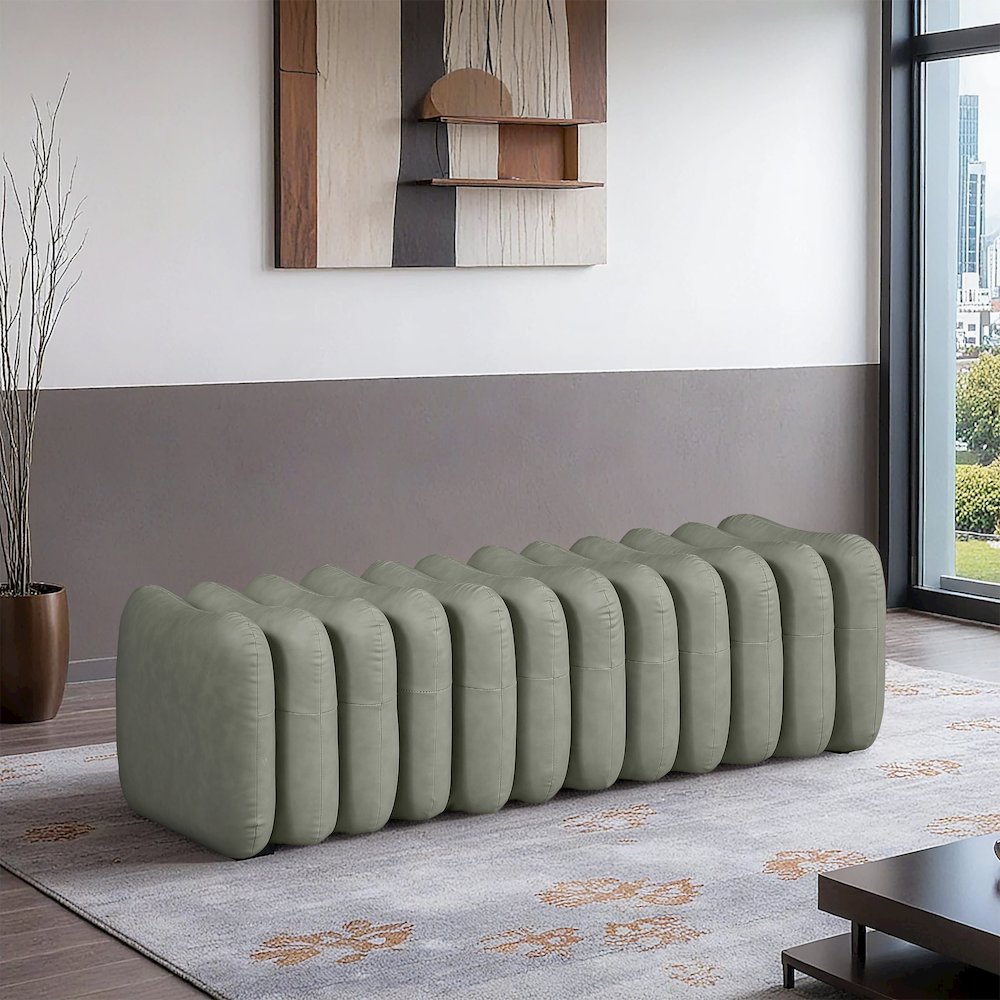 Atticus Green Vegan Leather Bench. Picture 2
