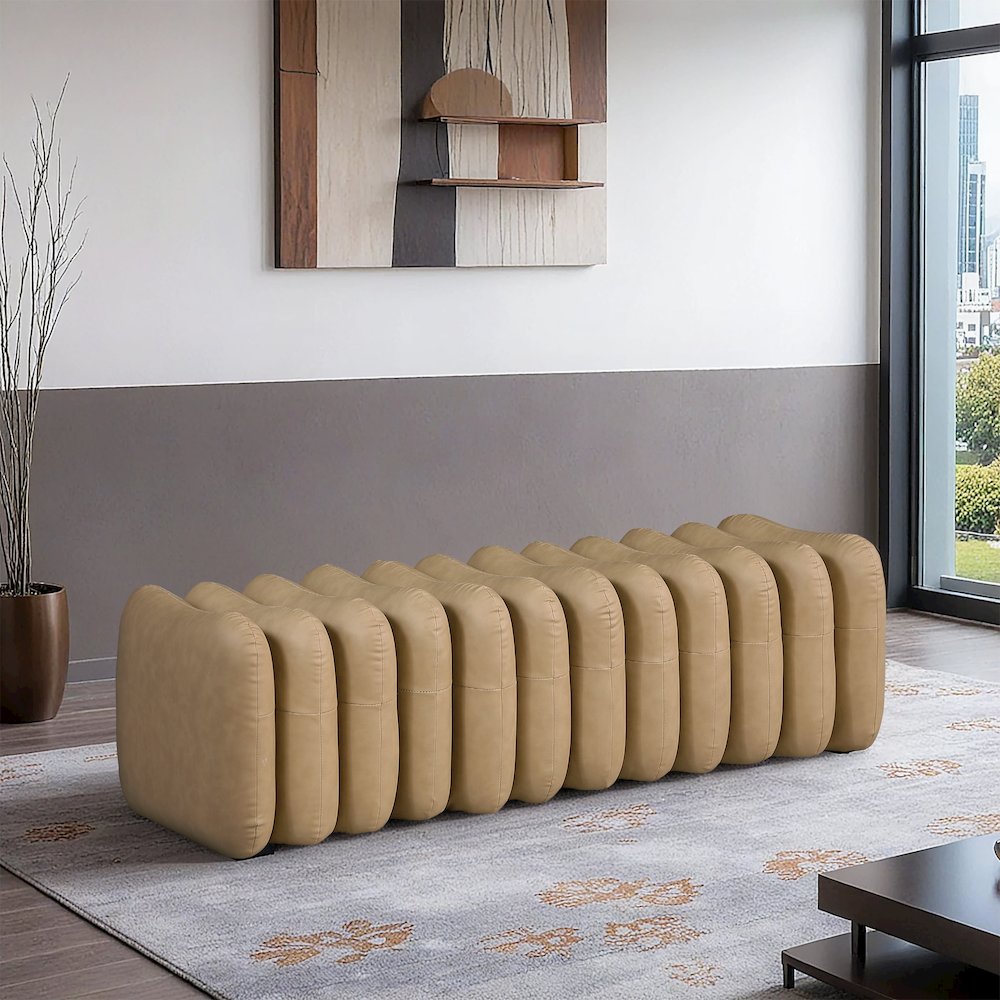 Atticus Tan Vegan Leather Bench. Picture 2