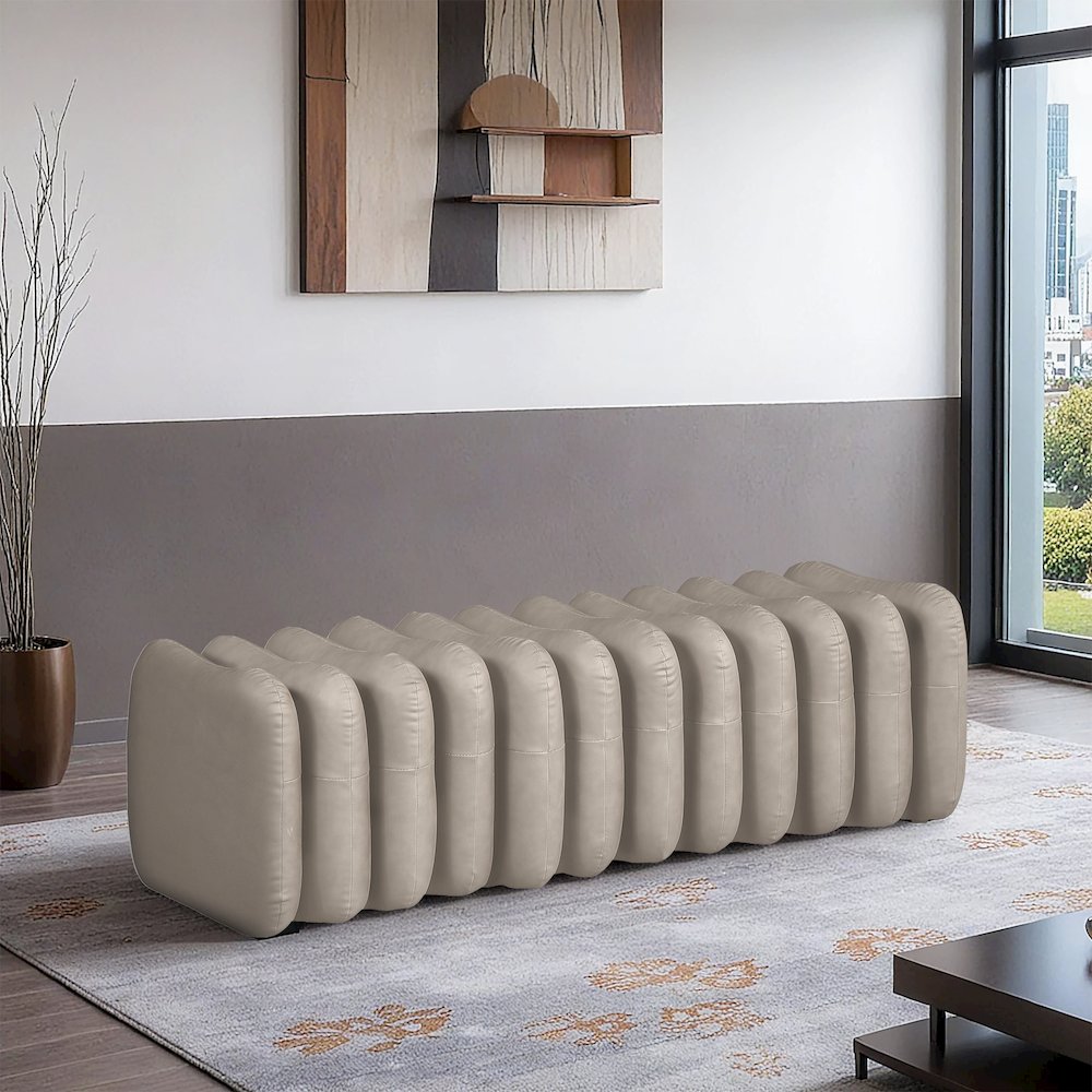 Atticus Taupe Vegan Leather Bench. Picture 2