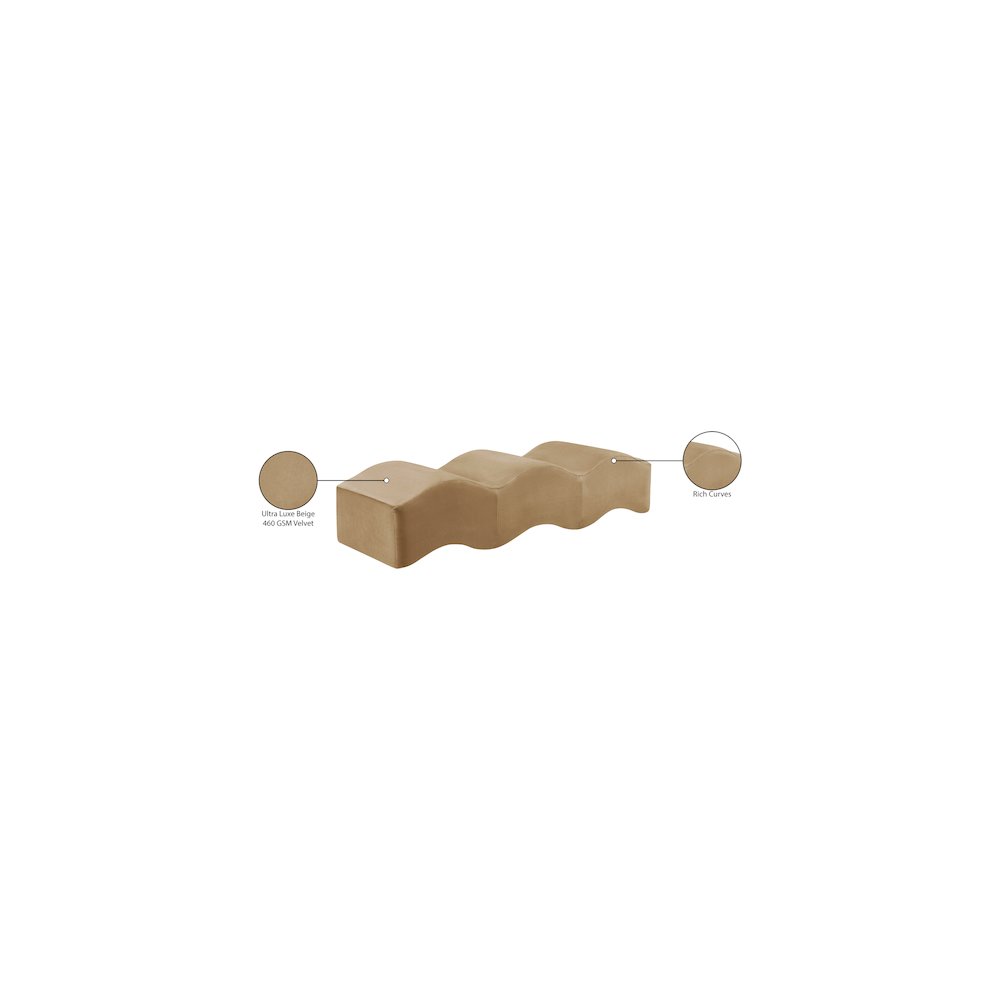 Wave Beige Velvet Bench. Picture 13
