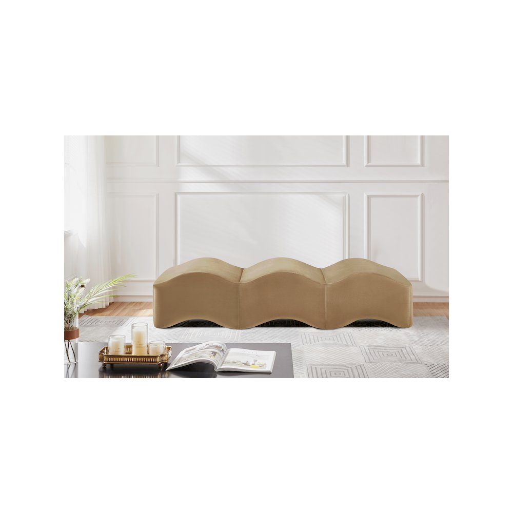 Wave Beige Velvet Bench. Picture 2