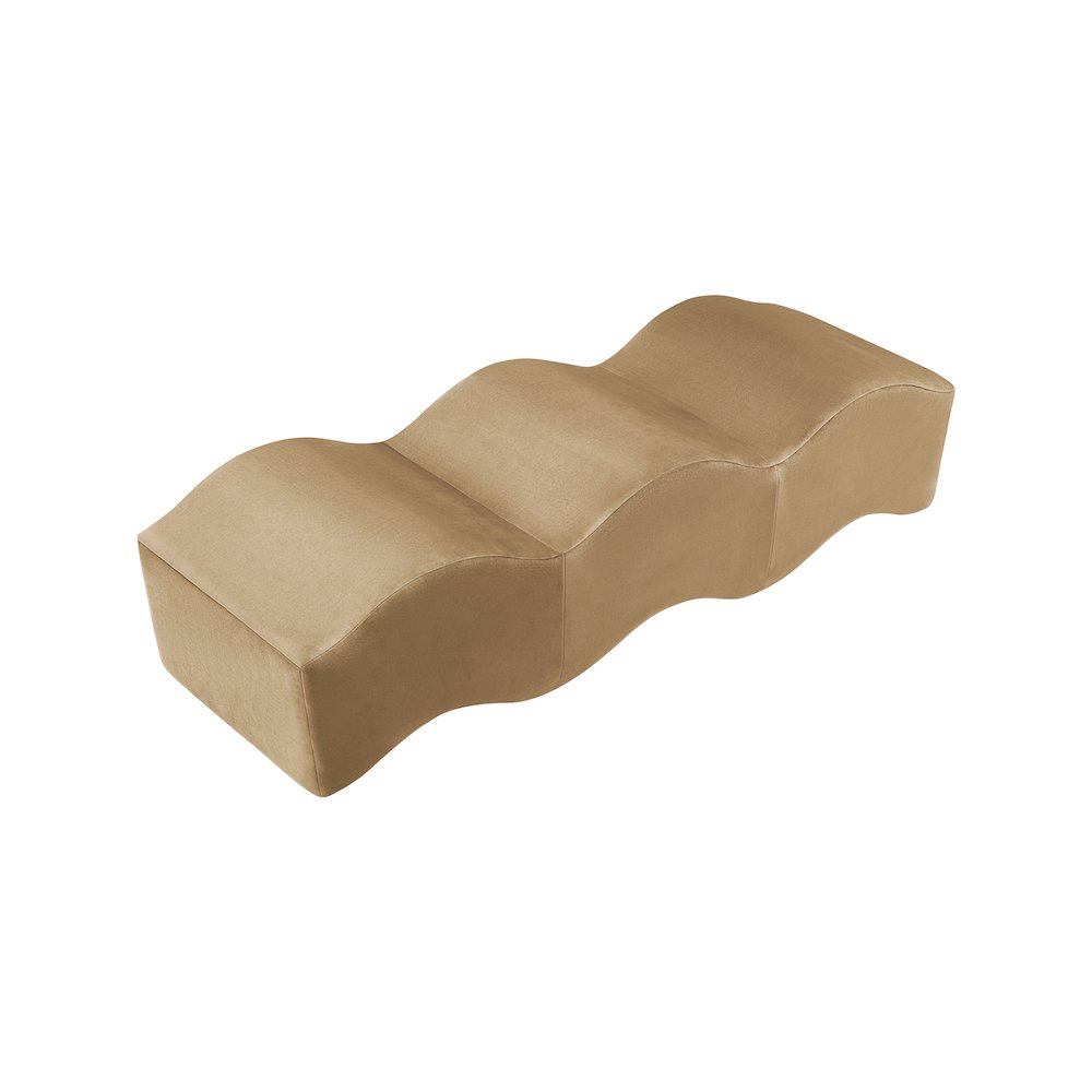 Wave Beige Velvet Bench. Picture 3