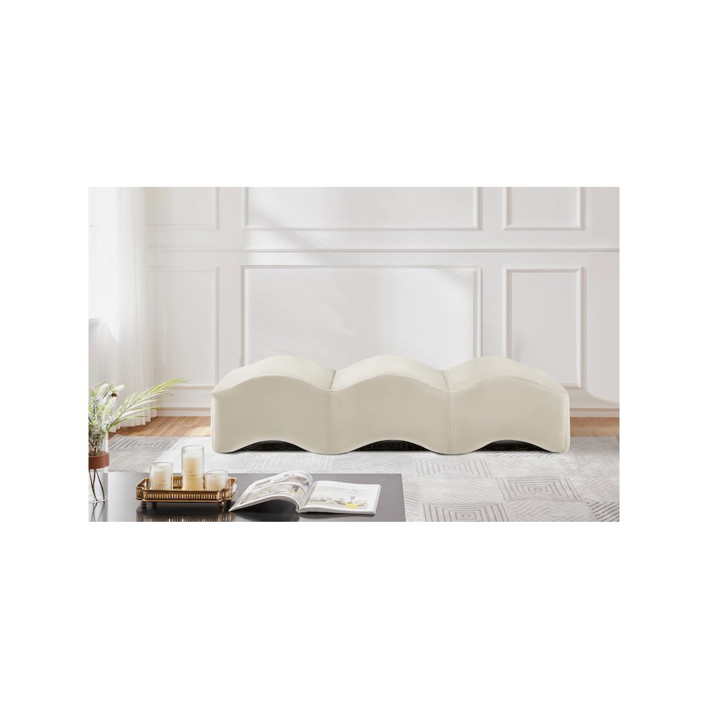Wave Cream Velvet Bench. Picture 2