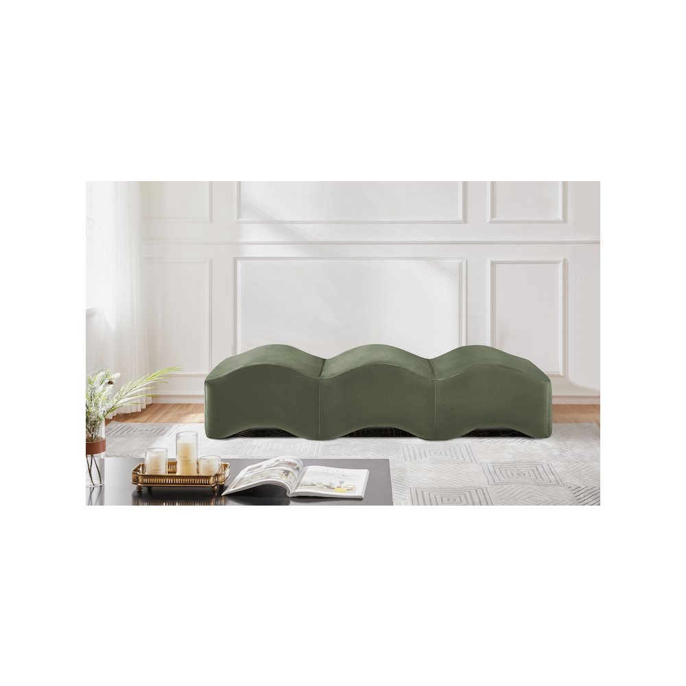 Wave Green Velvet Bench. Picture 2
