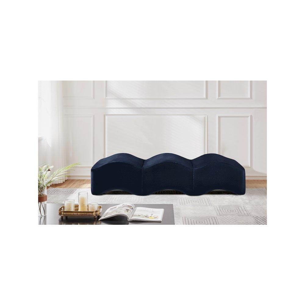 Wave Navy Velvet Bench. Picture 2