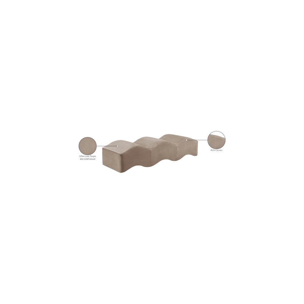 Wave Taupe Velvet Bench. Picture 13