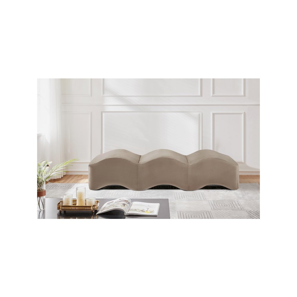 Wave Taupe Velvet Bench. Picture 2