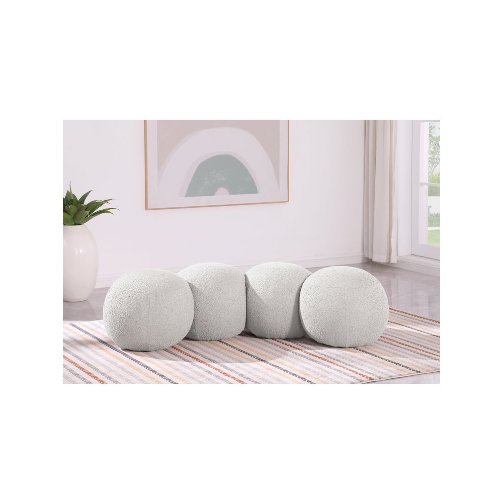 Apollo Cream Boucle Fabric Bench. Picture 2