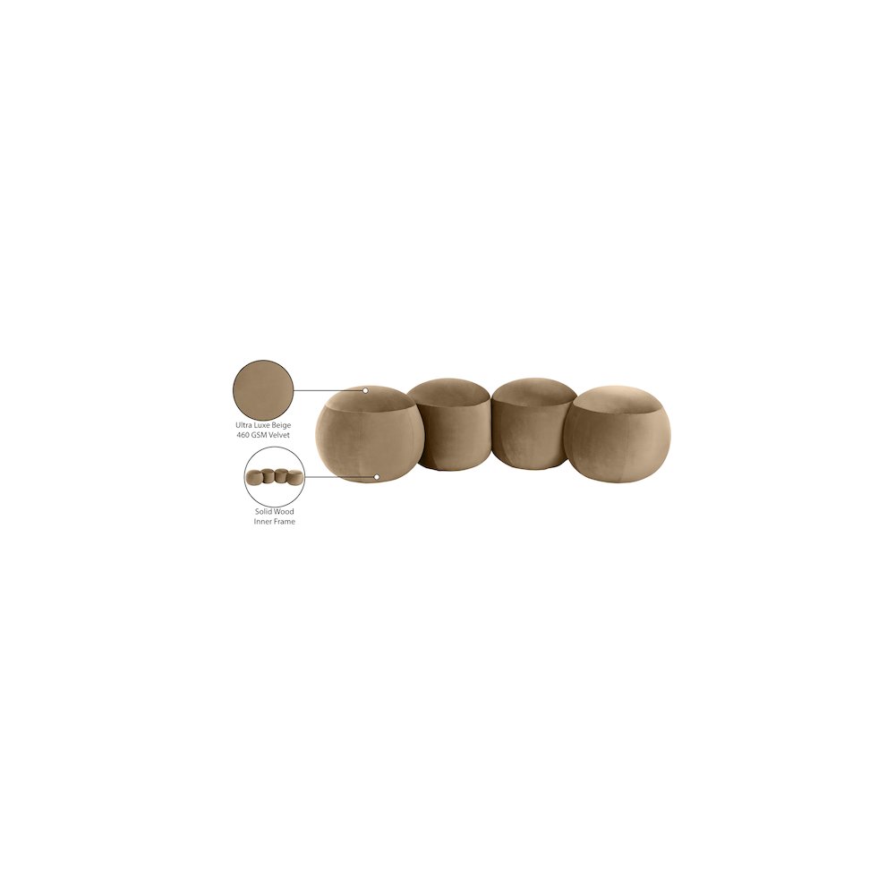 Apollo Beige Velvet Bench. Picture 10