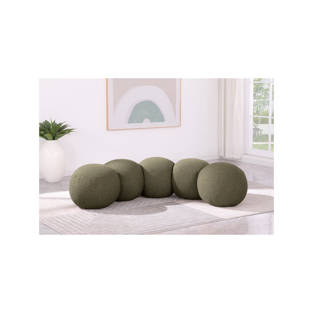 Apollo Olive Boucle Fabric Bench. Picture 2