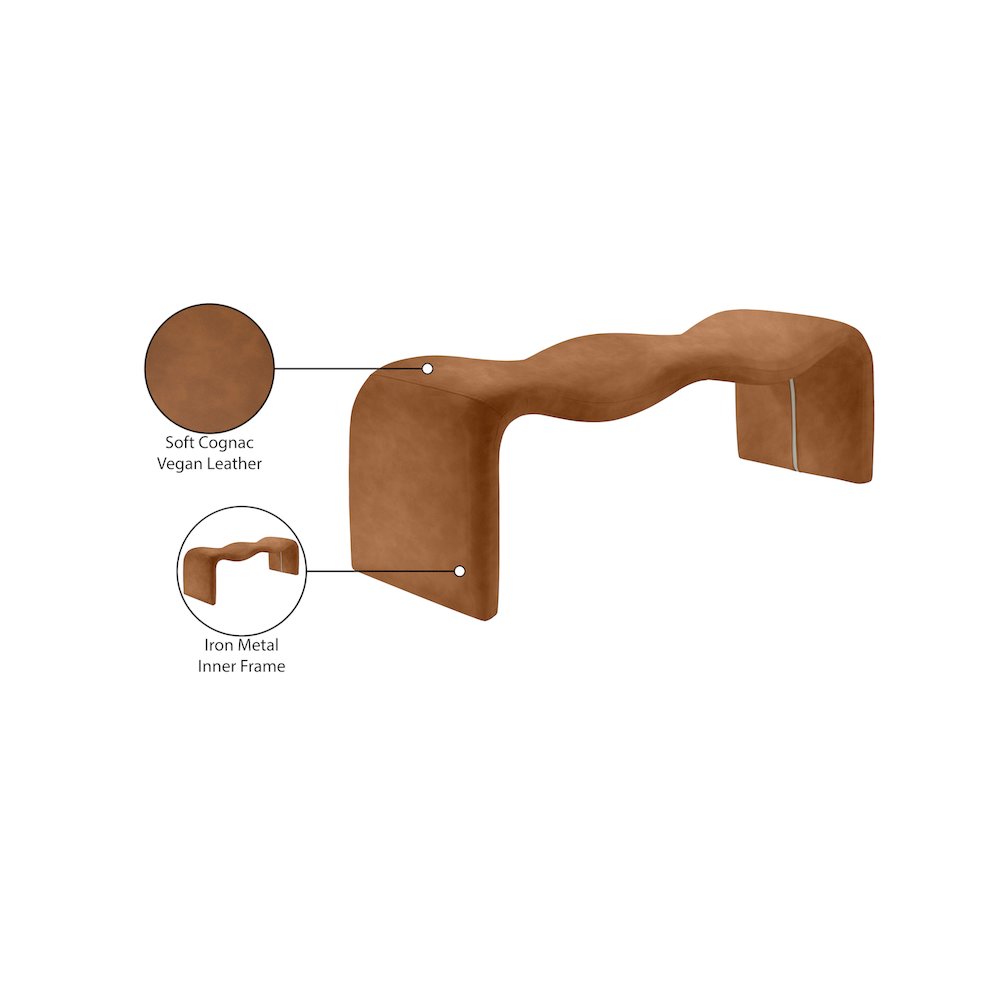 Willow Cognac Vegan Leather Bench. Picture 11