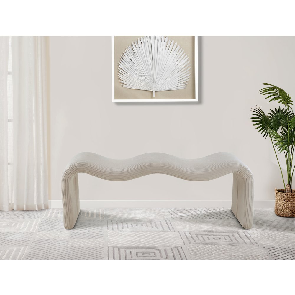 Willow Beige Corduroy Fabric Bench. Picture 2