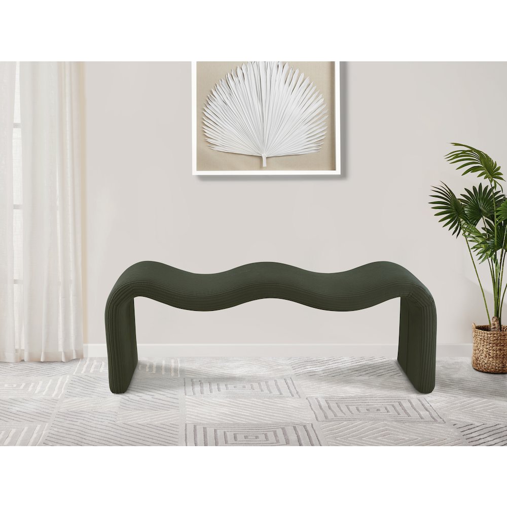 Willow Green Corduroy Fabric Bench. Picture 2