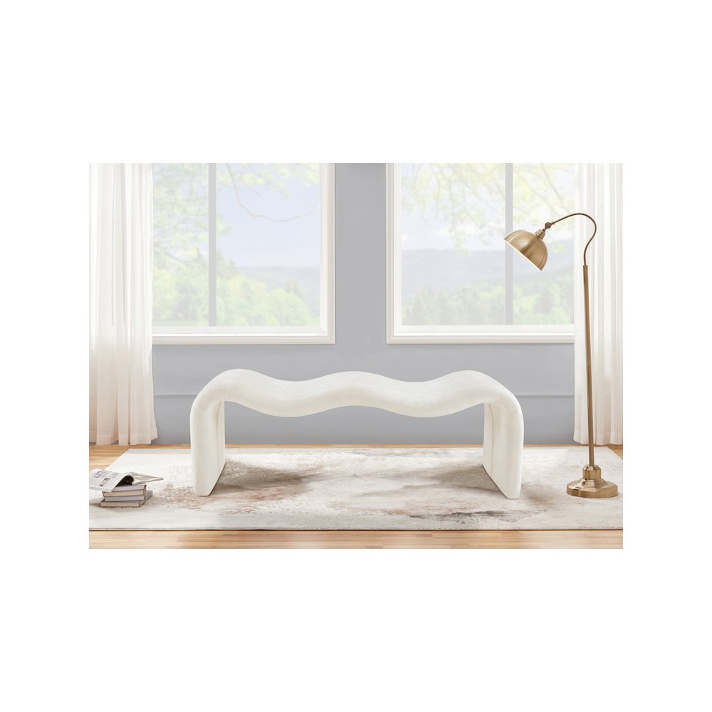 Willow Cream Chenille Fabric Bench. Picture 2