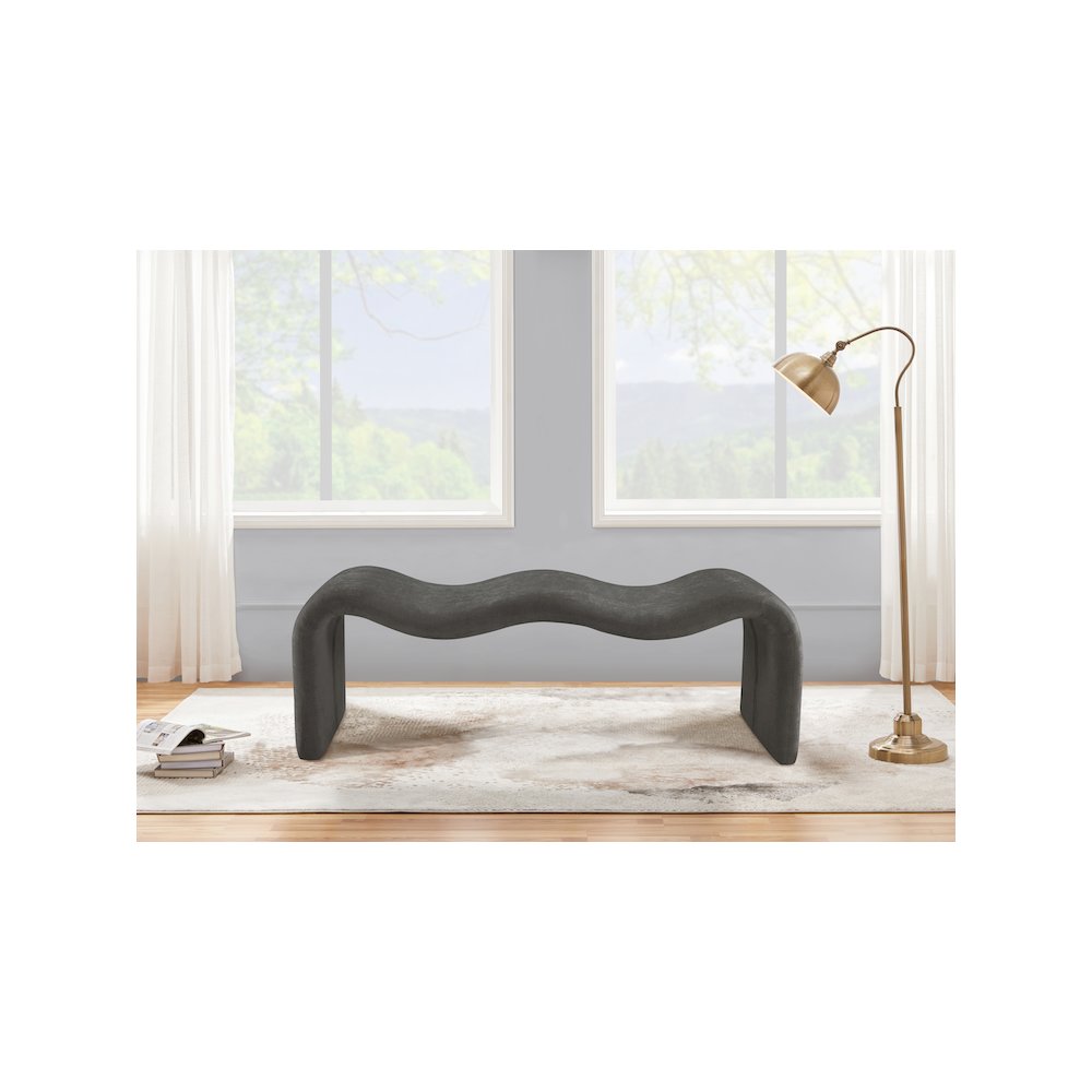 Willow Grey Chenille Fabric Bench. Picture 2