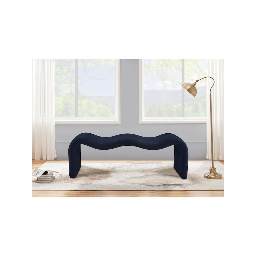 Willow Navy Chenille Fabric Bench. Picture 2