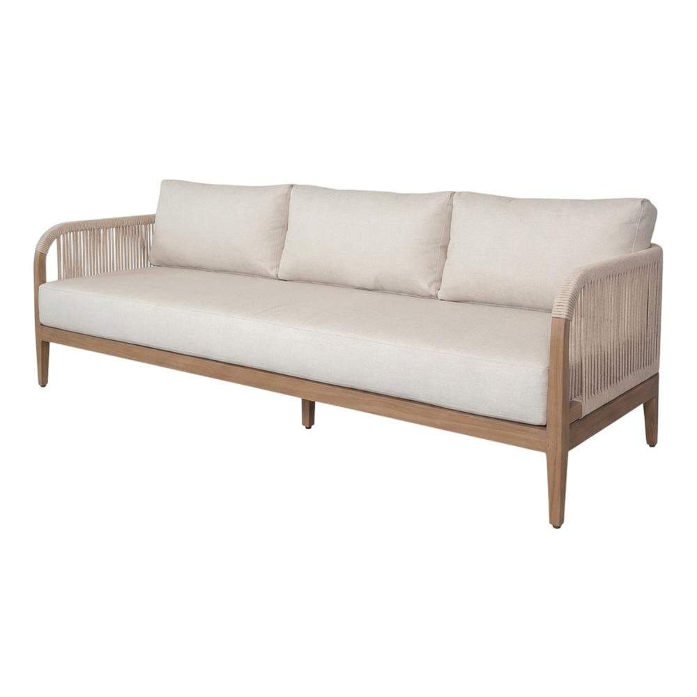 Cream Fabric Outdoor Patio Sofa With Aluminum Frame And Cushions. Picture 1