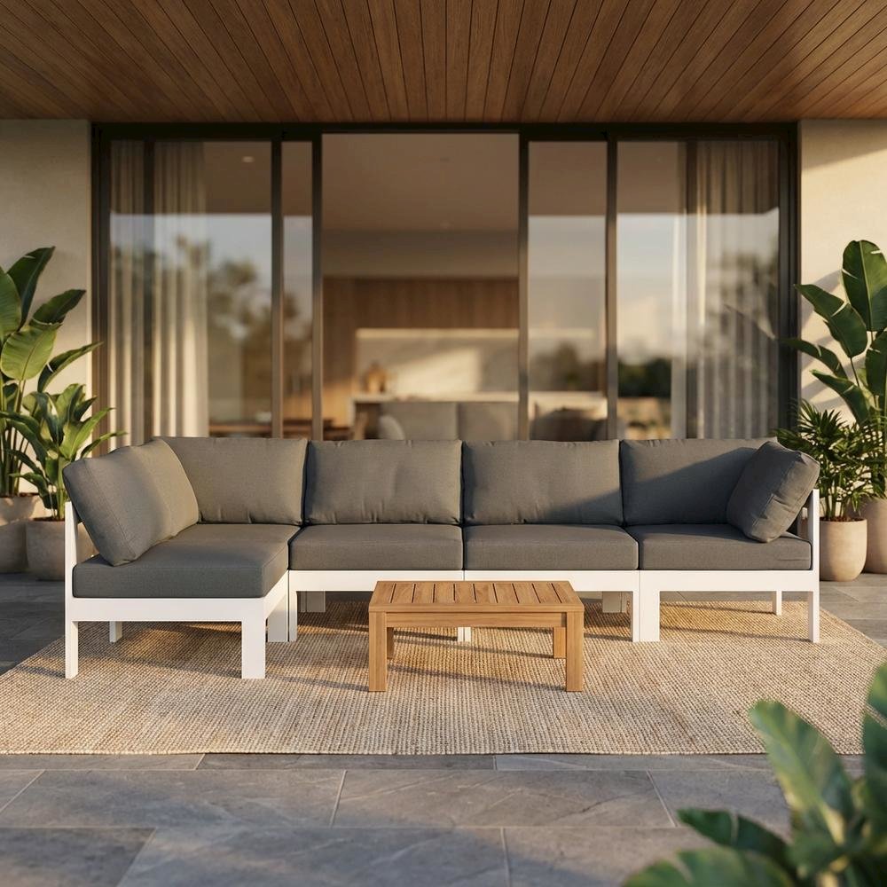Gray Fabric Outdoor Patio Modular Sectional, Contemporary Style, Cushioned. Picture 2