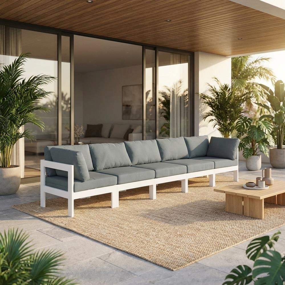 Gray Fabric Outdoor Modular Sofa With Contemporary Style For Patio Lounging. Picture 2