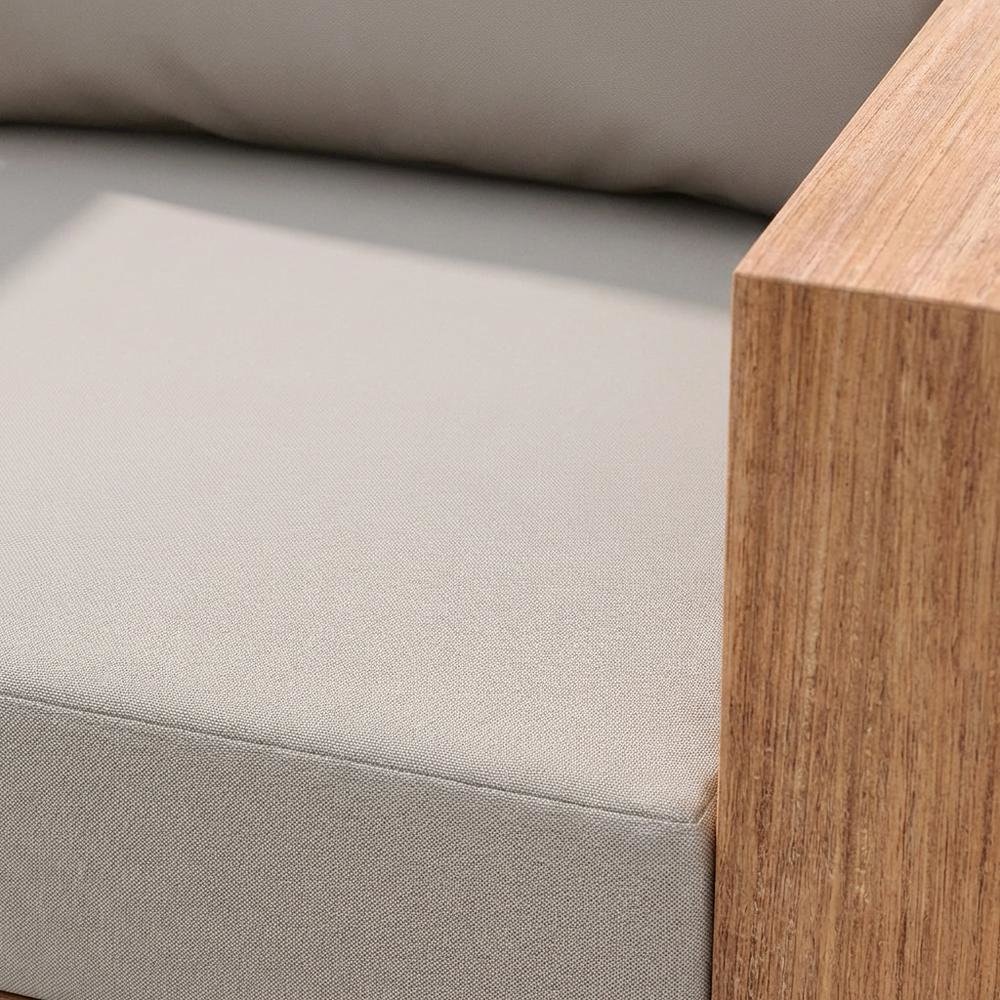 Gray Fabric Outdoor Chair With Pillow And Teak Finish. Picture 5