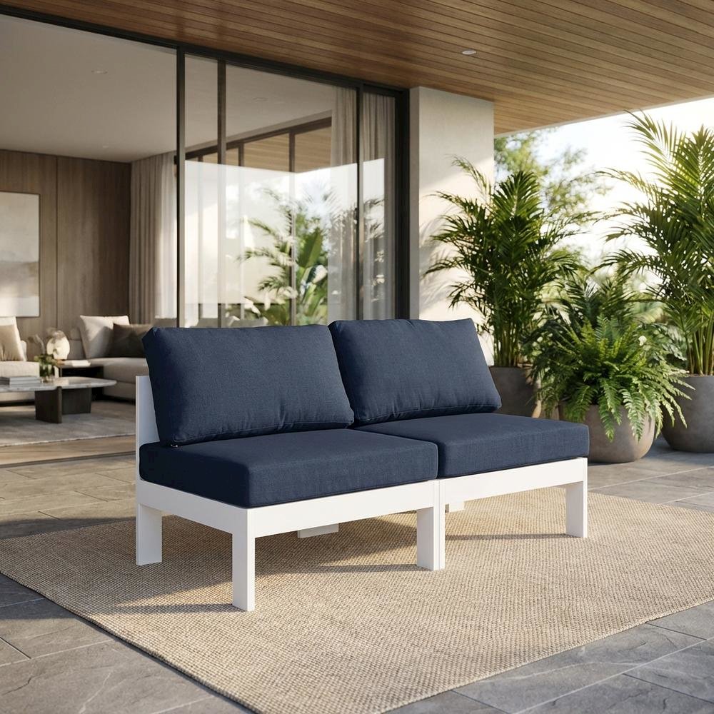 Navy Fabric Outdoor Modular Sofa With Contemporary Style And Cushioned Comfort. Picture 2