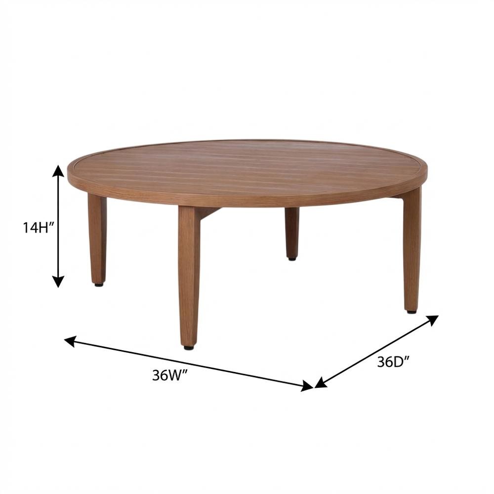 Teak Finish Outdoor Coffee Table With Aluminum Frame And Contemporary Style. Picture 7