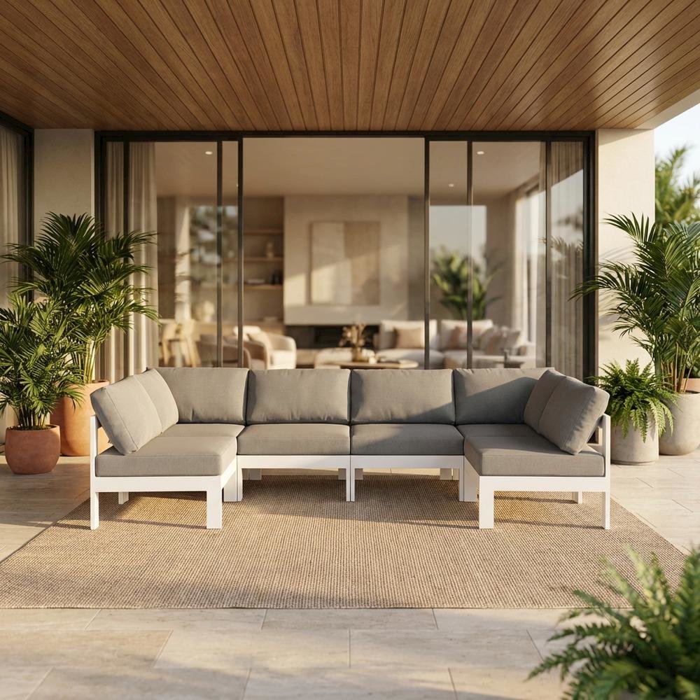 Gray Fabric Outdoor Patio Modular Sectional With Contemporary Style. Picture 2