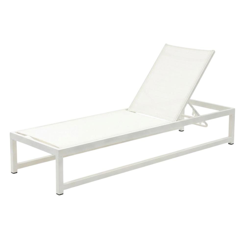 Cream Mesh Fabric Outdoor Sun Chaise Lounge, Adjustable Back, Contemporary Style. Picture 1